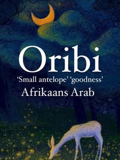 an image of a deer in the woods with text that reads orbi small antelope goodness affikaans arab