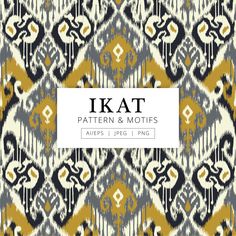 an abstract pattern with the words ikatt written in black and yellow on it