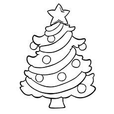 a christmas tree with stars and polka dot dots on the top, in black and white