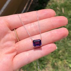 This gorgeous solitaire pendant features an emerald cut 10x8mm amethyst set in a solid 14k white, yellow, or rose gold setting. A perfect birthday gift for February babies, this magnificent purple gemstone will make any outfit sparkle and shine. Let your beauty shine! Choose between a 16" or 18" chain so we can make sure your pendant is perfectly centered! Elegant Asscher Cut Birthstone Jewelry, White Gold Birthstone Jewelry With Radiant Cut, White Gold Jewelry With Birthstone In Radiant Cut, Emerald Cut Gemstones With Vvs Clarity For Gift, Radiant Cut Birthstone Fine Jewelry, White Gold Radiant Cut Birthstone Jewelry, Modern Radiant Cut Jewelry For Gifts, Fine Jewelry Asscher Cut Gift, Radiant Cut Gemstone Fine Jewelry