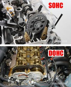 two pictures show the same engine and parts