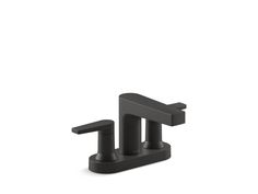 a black faucet on a white background with no one in the photo to describe