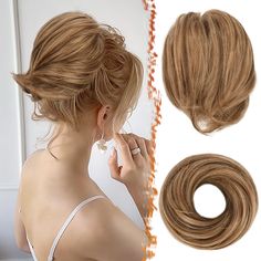 PRICES MAY VARY. 【Ideal bun ponytail Extension】Twist-around hairpiece by BARSDAR, is a fun, innovative ready-to-wear hairpiece. Fluffy straight hair with slight curls is perfect for creating a casual and refresh hair buns or short ponytails. 【Soft & Natural Hair】Messy bun hair piece is made from imported premium heat-resistant synthetic fiber. Looks and feels like natural hair, blend seamlessly with your own hair's texture. 【Playful】 Heat-resistant synthetic hairpiece can be re-curled, re-styled Natural Hair Messy Bun, Slight Curls, Short Straight Ponytail, Short Ponytails, Bun Scrunchie, Bun Extensions, Highlight Hair, Short Ponytail, Hair Messy