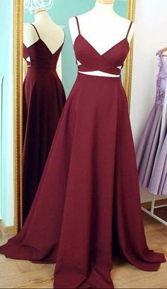 Sexy Two Pieces Prom Dress Burgundy Wine Red Spaghetti Straps Long 2 Pieces Prom Dress Party Dress Home Sewn Prom Dresses, Sukienki Maksi, Burgundy Evening Dress, 2 Piece Prom Dress, Evening Dress Long, Stil Boho, Spaghetti Strap Prom Dress, Burgundy Prom Dress, Piece Prom Dress