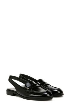 An elastic slingback adds a modern twist to a classic loafer complete with comfort-focused cushioning. Synthetic upper and lining/rubber sole Imported Classic Black Loafers With Glossy Finish, Chic Black Synthetic Loafers, Black Leather Slip-resistant Loafers, Black Loafers With Removable Insole, Medium Width, Black Slip-on Loafers With Buckle Closure, Black Faux Leather, Loafers For Women, Loafers, Twist