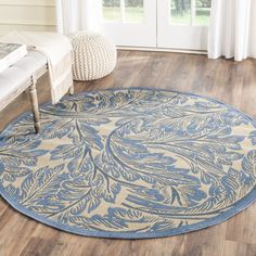 SAFAVIEH Outdoor CY2996-3101 Courtyard Natural / Blue Rug Image 1 Coastal Area Rugs, Trendy Rug, Outdoor Rugs Patio, Patio Rugs, Brown Area Rugs, Outdoor Area Rug, Indoor Outdoor Area Rugs, Floral Rug, Outdoor Area Rugs