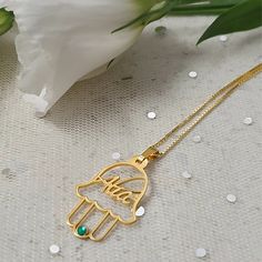 💎 This stunning Hamsa Name Necklace is handcrafted with the finest 925 sterling silver, making it a beautiful and meaningful piece of jewelry. The Hand of Fatima pendant is personalized with a custom name and birthstone, adding a unique touch to your protection necklace.  Known for symbolizing protection and bringing good fortune, this necklace is a thoughtful gift for her, perfect for everyday wear or special occasions.  The Hand of Fatima is a revered symbol in Islamic culture, believed to wa Gold Gemstone Jewelry As Gift, Gold Gemstone Jewelry Gift, Fine Jewelry Sterling Silver Birthstone Necklace, Fine Jewelry Sterling Silver Birthstone Necklace As Gift, Sterling Silver Birthstone Necklace For Gift, Spiritual White Gold Necklace With Birthstone, Sterling Silver Birthstone Necklace With Chain As Gift, Handmade Fine Jewelry Necklaces For Gifts, Handmade Fine Jewelry Necklace Gift