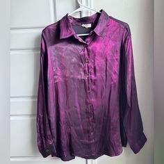 Never Worn. Lightweight Shirt. Perfect For Holidays Purple Relaxed Fit Button Blouse, Purple Relaxed Fit Blouse With Buttons, Purple Relaxed Fit Button-up Blouse, Purple Relaxed Fit Top With Button Closure, Button Up Shirt, Shirt Color, Button Down Shirts, Color Purple, Button Up Shirts