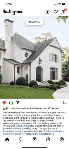 the instagram page shows an image of a white house with black trim and windows