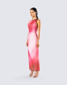 The perfect blend of sweet and sexy 💅 Made from a power mesh fabric and complete with a printed design, ruched sides, and a bodycon fit that hugs you in all the right places - this statement piece will take any night out to the next level 😍 Fitted Maxi Mesh Dress For Club, Fitted Maxi Length Mesh Dress For Club, Pink Evening Dress With Ruched Sides, Bodycon Evening Dress With Ruched Sides, Fitted Sleeveless Flirty Mesh Dress, Spring Evening Bodycon Dress With Ruched Sides, Sleeveless Mesh Dress With Ruched Bodice For Evening, Evening Bodycon Dress With Ruched Sides For Spring, Fitted Maxi Mesh Dress For Date Night