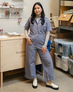 Sage Utility Jumpsuit - harpersage.com Fall Coverall Outfit, Utility Jumpsuit Street Style, Fitted Jumpsuit Outfit, Utility Jumpsuit Outfit, Coveralls Outfit, Jumpsuit Outfit Work, Canvas Jumpsuit, Coverall Outfit, Jumpsuits Outfit