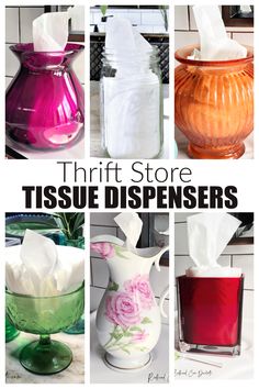 different types of tissue dispensers are shown in this collage with the words thrift store