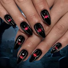 PRICES MAY VARY. Medium almond nails press on,includes 24 pieces of artificial nails and a quick-fit kit:1 mini file,24 jelly tabs,1 stick,1 alcohol pad. Press on nails dark red spider select high-quality ABS materials to create, let beauty always accompany you. Press on nails halloween dark black with design allow you to show personality and taste anytime and anywhere.Say goodbye to expensive salon visits.you can achieve a professional-looking manicure in minutes. Whether it's a party or daily, Press On Gothic Nails, Yelena Belova Inspired Nails, Halloween Press On Nails, Anime Nails, Fake Nail, Nail Length, Halloween Nail Art, Rhinestone Designs, False Nail