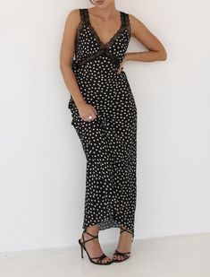 Dolly Midi Dress | Black Ditsy Dot Summer Lace Polka Dot Dress, Polka Dot Dress With Lace Trim For Spring, Chic Polka Dot Maxi Dress, Sleeveless Polka Dot Dress With Lace Trim, Chic Polka Dot Lace Dress, Chic Lace Dress In Polka Dot, Chic Lace Polka Dot Dress, Chic Midi Dress With Lace Trim For Date Night, Chic Polka Dot Dresses With Lace Trim