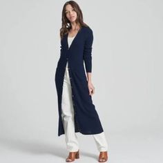 Love Token Navy Blue Knit Cardigan/Duster Small Pockets New W/O Tags Elegant Blue Knit Cardigan, Elegant Navy Long Sleeve Cardigan, Navy Long Sleeve Cardigan For Layering, Blue Fitted Cardigan For Loungewear, Fitted Blue Cardigan For Loungewear, Fitted Blue Cardigan For Daywear, Blue Cardigan For Loungewear, Blue Sweater For Winter Daywear, Blue Loungewear Cardigan