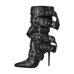 Elevate your style with our Pointed Toe Mid-Calf Buckle Strap Boots. The sleek pointed toe and mid-calf height add a touch of sophistication to any outfit, while the secure buckle strap ensures a comfortable fit. Perfect for a confident and fashionable look. Note: Made to order. Due to high demand...Please allow upto 1 Elegant High Ankle Boots With Buckle Closure, Elegant High Ankle Heeled Boots With Buckle Closure, Chic High Ankle Boots With Buckle Closure, Fitted Ankle Boot Heels With Buckle Closure, Fitted Buckle Closure Ankle Boot Heels, Office High Heeled Boots With Buckle Closure, Chic High Ankle Heels With Buckle Closure, Office High Heel Boots With Buckle Closure, Office Heeled Boots With Buckle Closure High Heel