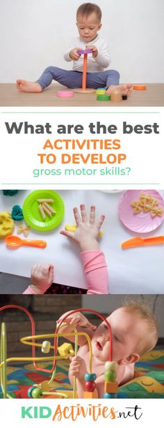 two pictures with the words what are the best toys to deliver gross motor skills?