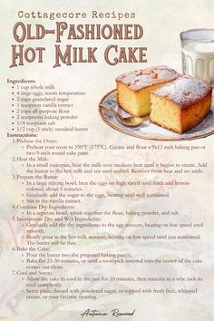 a recipe for old fashioned hot milk cake