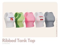 the ribbed tank top is available in five different colors and sizes, including white, pink, green, blue, yellow or red