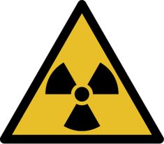 a yellow and black hazard sign with the word radioactive in it's center, on a white background