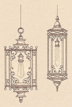 an old fashioned lantern hanging from the ceiling, with two lights attached to each other