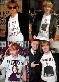 four different pictures of the same person wearing t shirts