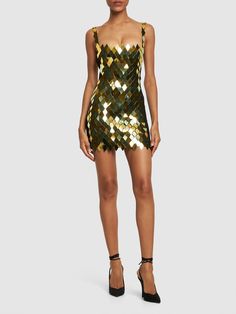 Fixed straps. Concealed back zip closure. Back cutout. Embellished with sequins. All over pattern placement may vary. Lined. Model is wearing a size38 Gold Sleeveless Mini Dress With Contrast Sequin, Gold Embellished Dress With Spaghetti Straps, Sleeveless Sequin Club Dress, Sleeveless Club Dress With Contrast Sequin, Attico Dress, Brown Hair Balayage, All Over Pattern, The Attico, Sleeveless Mini Dress