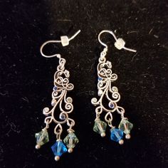 Gorgeous Dangling Earrings. Silverton With Blue And Green Stones And Beads Never Worn Blue Dangle Earrings, Green Stones, Dangling Earrings, Wire Earrings, Pierced Earrings, Green Stone, Bracelet Patterns, Blue And Green, Earings Piercings