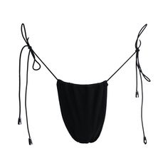 Get them blinking in disbelief as you keep on strutting down the beach in this tiny bikini Minimalistic essential black bikini bottom, which is a must-have for any bikini lover. This style is not only adjustable at your hips but is also totally customisable in terms of coverage. Silver cord end details that are rust-free and have a beautiful simple finish. Rock it high, rock it low – show as much as you want or leave it to the imagination. Make it yours! You’re a total bombshell in this sultry b Black String Swimwear For Beach, Black String Swimwear For Beach Season, Black Triangle Top Swimwear For Beach, Black Seamless Beach Bottoms, String Swimwear For Beach, Black Nylon Beach Bottoms, Solid Color String Swimwear For Beach, Seamless Black Beach Bottoms, Black Stretch Swimwear With Tie-side Bottom