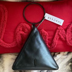 Thacker Leather Black Logo Triangle Wristlet New Withtags Rectangular Leather Wristlet For Evening, Black Leather Wristlet For Evening, Black Leather Pouch Wristlet, Leather Wristlet With Removable Pouch For Formal Events, Formal Leather Wristlet With Removable Pouch, Black Rectangular Leather Wristlet, Logo Triangle, Triangle Logo, Black Logo