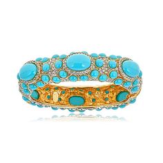 Kenneth Jay Lane Turquoise Pave Cabochon Bangle  Bracelet Designer Earrings Studs, Beach Jewellery, Pave Jewelry, Jewellery Rings, Elizabeth Cole, Sparkly Jewelry, Crystal Bangle, Bangles Jewelry Designs, Coral Jewelry