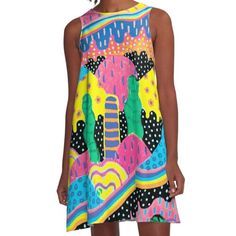 Loose-fit, mid-length sleeveless dress with silky handfeel. Printed on both sides. Machine washable. Size range XS-2XL. Colorful Pattern Sleeveless Midi Dress For Vacation, Colorful Sleeveless Midi Dress For Vacation, Casual Sleeveless Midi Dress With Colorful Pattern, Sleeveless Multicolor Patterned Midi Dress, Multicolor Sleeveless Midi Dress With Colorful Pattern, Vibrant Print Sleeveless Sundress, Sleeveless Mini Dress With Vibrant Print, Sleeveless Mini Dress With Abstract Print For Spring, Casual Sleeveless Midi Dress With Vibrant Print