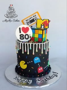 a birthday cake decorated with an 80th birthday theme