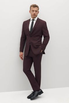 Dress your groomsmen in these stylish, affordable Burgundy Suit Pants by SuitShop suit pants from our friends at SuitShop. Turn up your groomsmen style with these handsome burgundy pants from SuitShop.nn EXCLUDED FROM PROMOS. RETURNS AND EXCHANGES OF THIS ITEM ARE HANDLED BY OUR FRIENDS AT SUITSHOP. | Burgundy Groomsmen Suiting Size 32 Long | Birdy Grey Suit Pants by SuitShop Dark Burgundy Suit Wedding, Men’s Burgundy Suit, Men Formal Wedding Guest, Fall Tuxedos For Men, Wedding Guest Suits For Men, Colored Suits For Men, Groomsmen Burgundy, Red Wedding Suit, Maroon Groom Suit