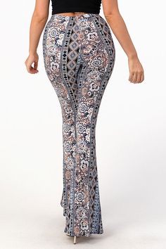 Boho Floral Print Flared Bell Bottom Pants Flare Style Elastic Waistband No Pockets Approx. 34" Inseam 92% Polyester, 8% Spandex Sizing Recommendations: Small 2/4/6 Medium 6/8/10 Large 10/12/14 Printed Flare Pants, Flattering Pants, High Waisted Flares, Bell Bottom Pants, Blue Paisley, Bell Bottom, Boho Floral, Dressed Down, Flare Pants