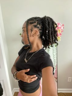 2 Buns With Locs, Locs Hairstyles For Women Barrel, Cute Dreads Styles, Long Dreadlocks Styles, 60 Locs Count, 3b Locs, Easy Locs Hairstyles For Women, Barrel Twist Locs Women Ponytail, Barrel Rolls Locs Women