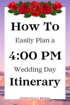 This 4 PM wedding day itinerary will guide you through developing your wedding day timeline that will ensure your special day unfolds seamlessly, leaving you and your guests with unforgettable memories! | Wedding planning checklist | Wedding planning timeline | Wedding planning tips | Wedding timeline | Planning a wedding | Wedding planner checklist | Wedding timeline checklist | Wedding itinerary | Wedding itinerary ideas | 4pm wedding itinerary | Wedding day itinerary |