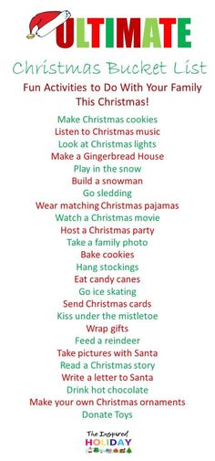 the ultimate christmas bucket list for kids to do with their family and friends, all in one place