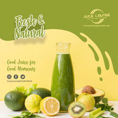 fresh and natural juice for good moments with kiwis, lemons, oranges and avocados