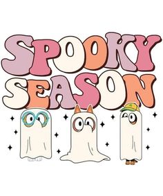 the spooky season logo with three ghost faces