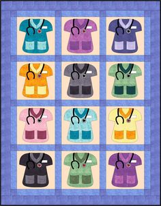 a quilt pattern with different colored shirts and stethoscopes