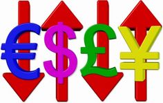 the word currency is made up of colorful letters and arrows in different colors, including green, red, yellow, blue, and purple