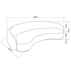 a drawing of a curved couch with measurements for the seat and back end, as well as