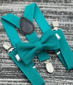 Teal Bow tie & Suspenders | Pocket Square | Ring Bearer Outfit | Boho Wedding | Groomsman Gift | Formal Wedding Party Teal Ring Bearer Outfit, Classic Suspenders For Suit And Tie At Party, Elegant Suspenders For Party Suit Accessories, Fitted Belts And Suspenders With Bow For Party, Classic Wedding Belts And Suspenders With Bow Tie, Elegant Fitted Belts And Suspenders With Bow, Elegant Party Belt With Bow, Dapper Suspenders For Wedding, Dapper Wedding Suspenders