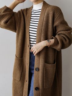 Winter Fall Long Knitted Cardigan Single Breasted V-neck Malhas Coat Solid Color Soft Sweater Casual Brown V-neck Sweater For Work, Brown Knitted V-neck Cardigan, Oversized V-neck Sweater Coat For Fall, V-neck Sweater With Button Closure For Winter, Knit V-neck Outerwear With Pockets, Fall V-neck Sweater With Pockets, Knit V-neck Sweater Coat With Button Closure, Cozy V-neck Sweater Coat For Winter, Brown V-neck Winter Outerwear