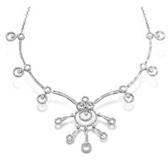 Sterling Silver with Cubic Zirconia Flower Bar Link Abstract Art Deco Anniversary Necklace. This imaginative necklace features a generous display of round brilliant cut -like cubic zirconias placed in ribbon bar links and an abstract geometric flower, giving this pretty necklace an Art Deco vibe. A sturdy s-chain keeps this stunning necklace centered when worn, all finely crafted in sterling silver white gold plating. A lobster clasp keeps it secure, making it perfect for wearing on any occasion Cocktail Necklace, Abstract Art Deco, Unique Silver Jewelry, Anniversary Necklace, S Necklace, Women's Necklace, Flower Bar, Geometric Flower, Pretty Necklaces