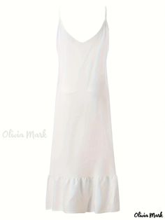 Olivia Mark - White V Neck Dress, Loose Fit Non-Stretch Sleeveless Beach Dress, Women's Swimwear & Clothing Sleeveless Maxi Dress For Beach Daywear, Sleeveless Maxi Dress For Beach Season, Sleeveless Slip Dress For Spring Vacation, White Cami Slip Dress For Beach, Spring Sleeveless Slip Dress For Vacation, Spring Vacation Sleeveless Slip Dress, Casual Camisole Slip Dress For The Beach, Sleeveless Beach Season Slip Dress, Sleeveless Slip Dress For Beach Season