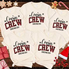 ⭐️ For shirt with custom names and numbers go here: https://wordybunnyboutique.etsy.com/listing/1811138669/custom-cousin-crew-christmas-shirts ⭐️ Cousin Crew Shirts, Matching Cousin Shirts for Kids through adults! Shop with Confidence! We are a 5-Star Rated Shop! Step up your cousin Christmas stepping into these Christmas "Cousin Crew" t-shirts! These eye-catching shirts feature a bold, on-style, design and funky font. Made from high-quality, comfortable fabric, they are perfect for family gathe Christmas Cousin Crew Shirts, Cousin Crew Christmas Shirts, Big Cousin Shirt, Cousin Crew Shirts, Cousin Shirts, Funky Fonts, Christmas Pajamas Kids, Matching Family Shirts, Cousin Crew