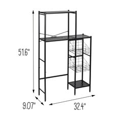 an image of a shelf with baskets on it and measurements for the top tiers