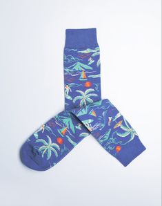 Beach Day Cotton made Vacation Socks for Men Shark Socks, Food Socks, Race Outfit, Summer Sock, Comfy Socks, Women Crew Socks, Blue Socks, Outdoor Enthusiast, Blue Crew